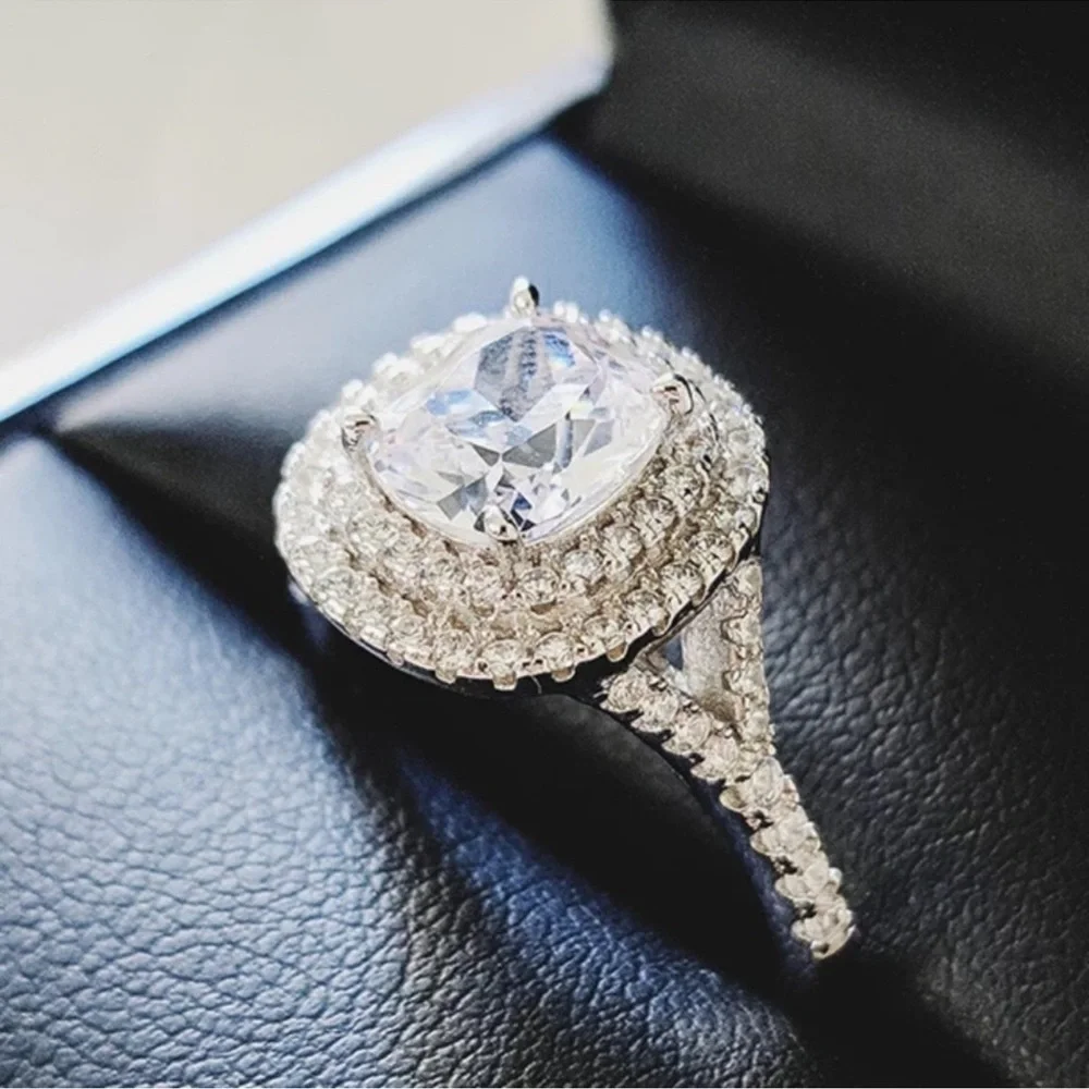 NEW 925 STERLING SILVER DIAMOND HALO RING - Picture 4 of 5